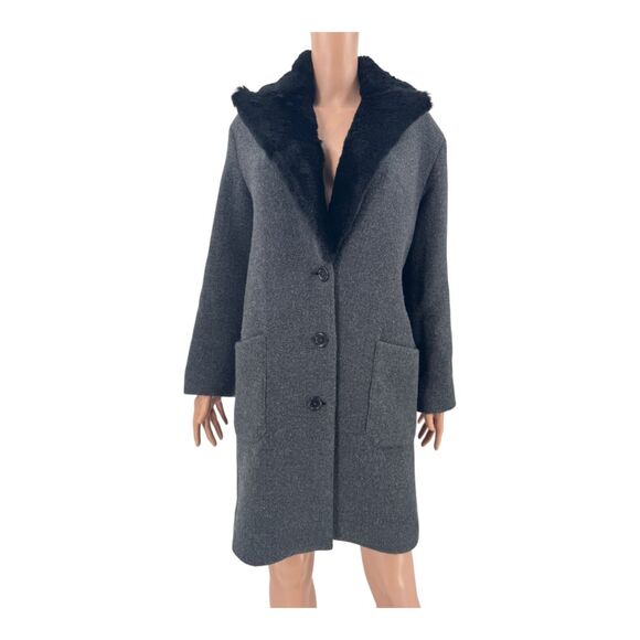 Zadig & Voltaire Coat Wool Gray Detachable Rabbit Fur Collar Size S - Picture 2 of 7